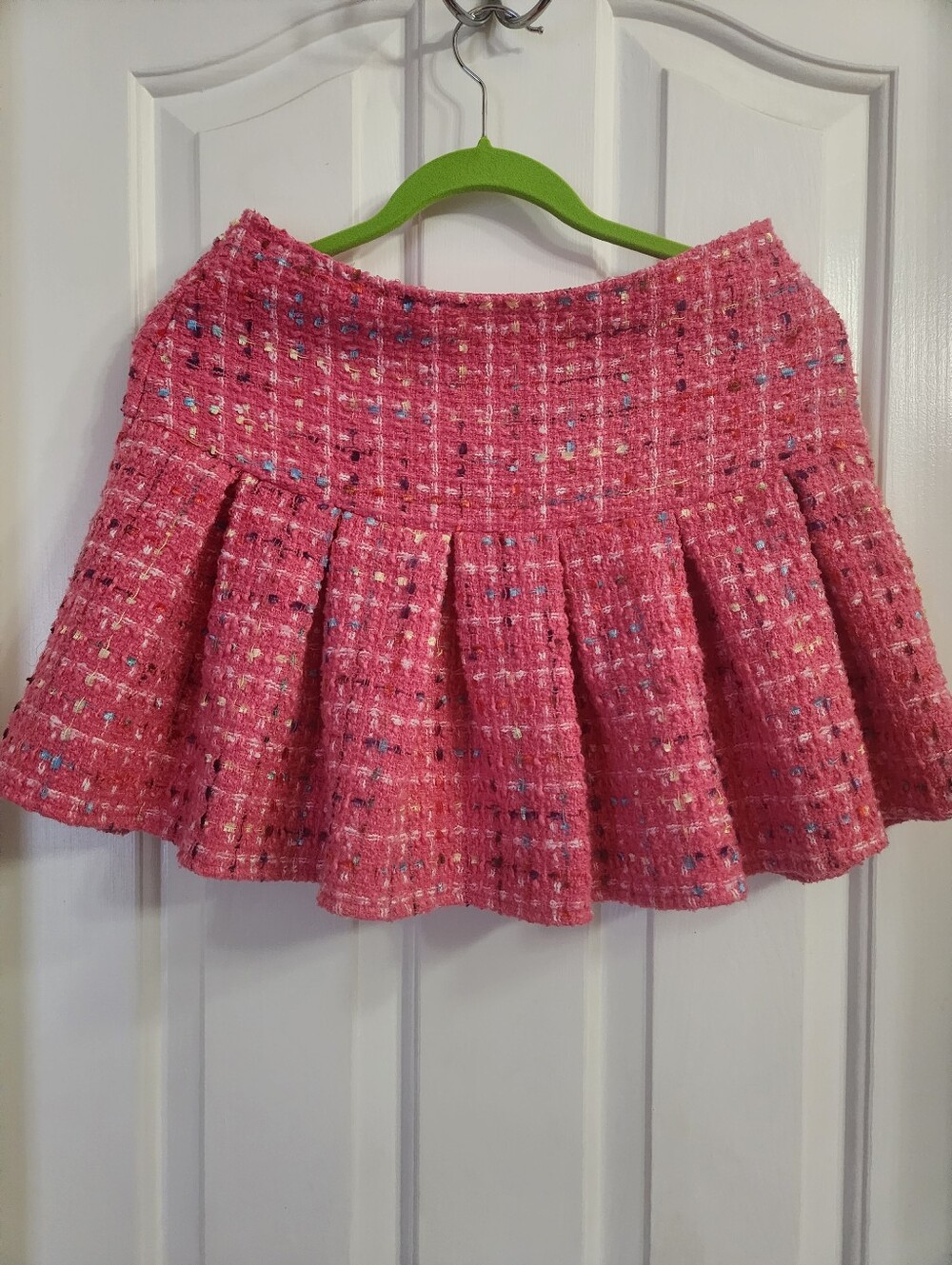 Pink Tweed Circle Skirt - Flared Skater Style W/ Side Zipper